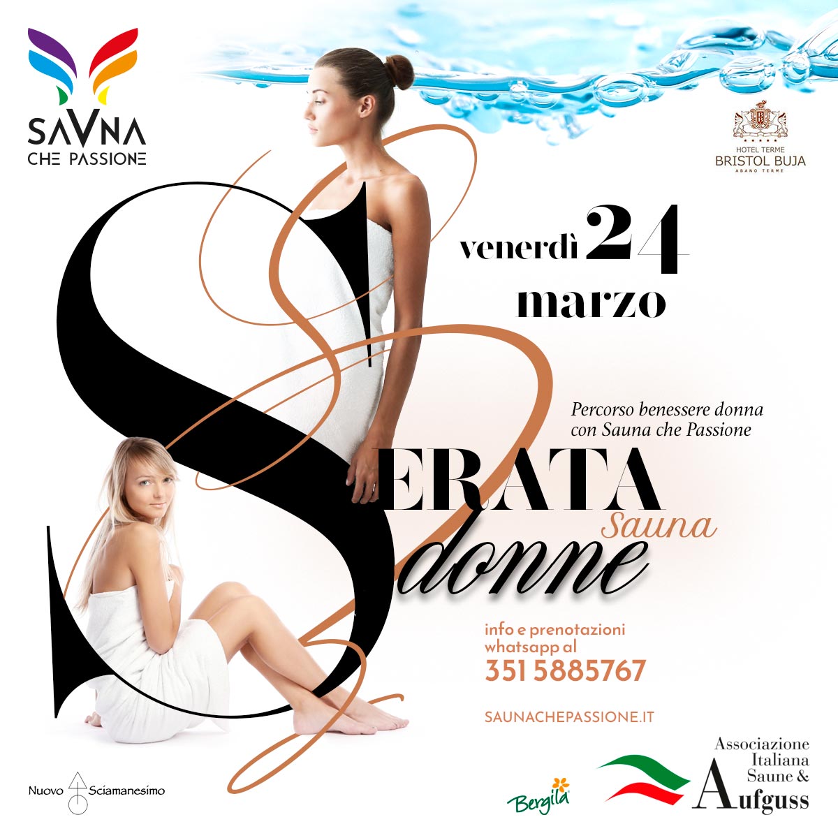 Venerdì 24 marzo. L'esclusiva serata donne, sauna e relax delle Terme Euganee all'Hotel Bristol Buja di Abano Terme