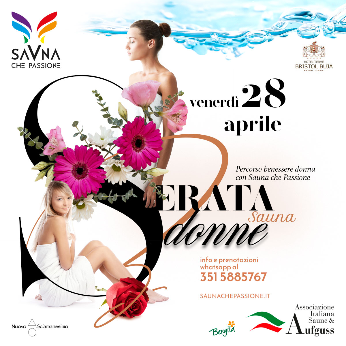 Venerdì 28 aprile. L'esclusiva serata donne, sauna e relax delle Terme Euganee all'Hotel Bristol Buja di Abano Terme